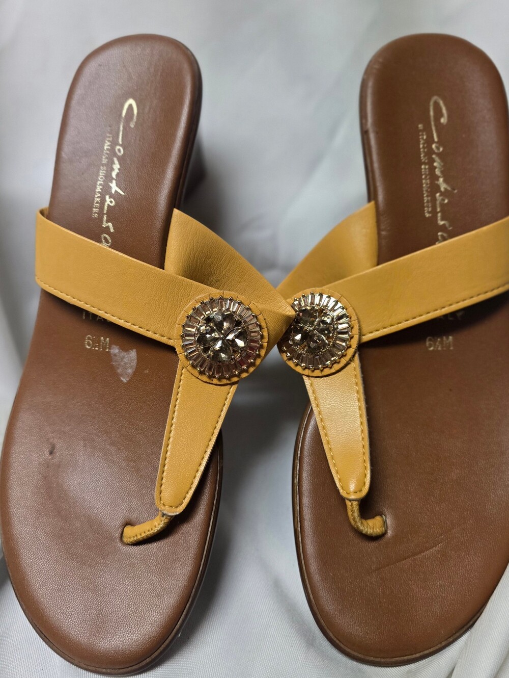 Italian ShoemakersContessa Yellow Wedge Sandals Bling Accent Size 6.5